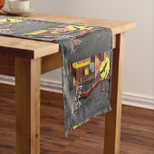 Halloween Bat Haunted House Cloth Table Runner Korte Tafelloper (Voorbeeld)