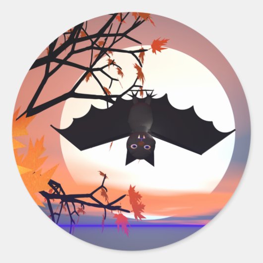 Halloween Bat in Tree Ronde Sticker (Voorkant)