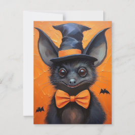 Halloween Bat in Witch Hat Briefkaart