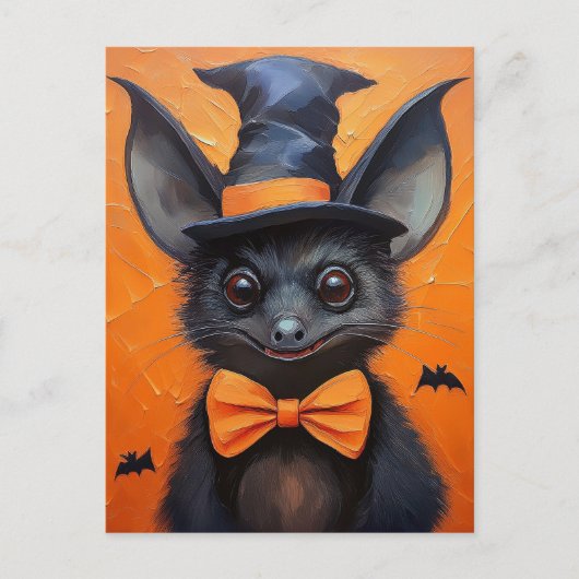 Halloween Bat in Witch Hat Briefkaart (Voorkant)