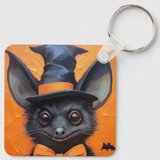 Halloween Bat in Witch Hat Sleutelhanger (Achterkant)