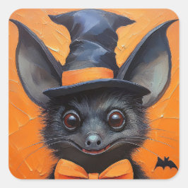 Halloween Bat in Witch Hat Vierkante Sticker