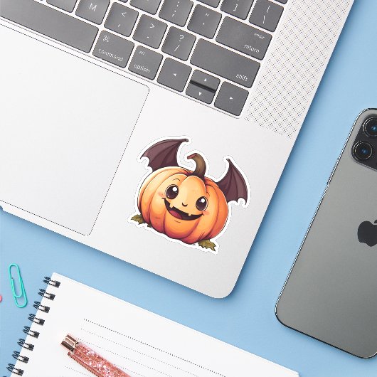 Halloween Bat Jack-o-Lantern Sticker (Laptop met iPhone)