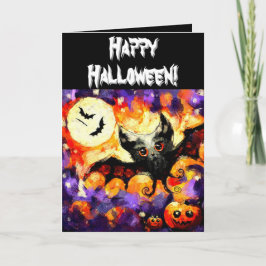 Halloween Bat & Jack-O-Lanterns Personalized Kaart