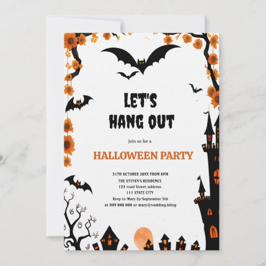 Halloween Bat let's hang out Halloween party Kaart (Voorkant)