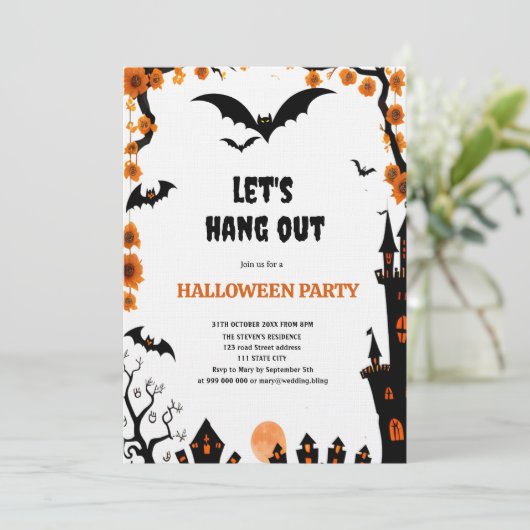 Halloween Bat let's hang out Halloween party Kaart (Staand voorkant)