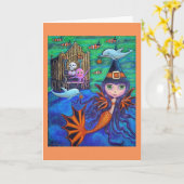 Halloween Bat Mermaid Witch Dolphins Octopus Organ Kaart (Gele Bloem)