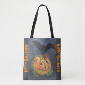 Halloween Bat & Pumpkin Ontworpen Canvas tas (Voorkant)