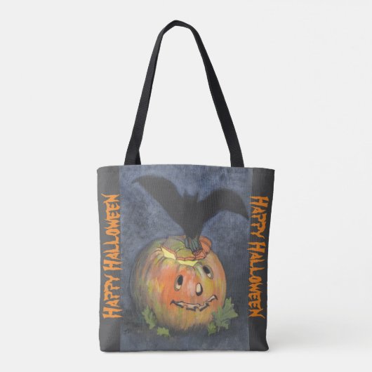 Halloween Bat & Pumpkin Ontworpen Canvas tas (Achterkant)