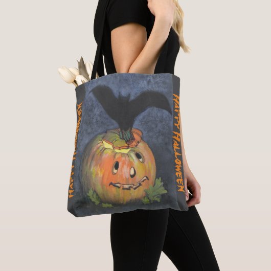 Halloween Bat & Pumpkin Ontworpen Canvas tas (Dichtbij)