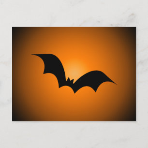 Halloween Bat Silhouette Oranje Sky Briefkaart