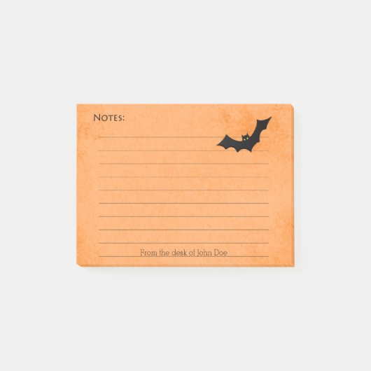 Halloween Bat Silhouette over Oranje, gelinkt Post-it® Notes (Voorkant)