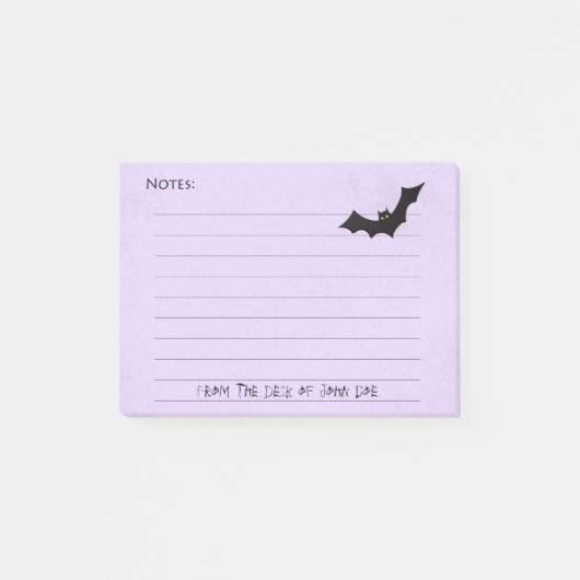 Halloween Bat Silhouette over Paars gelamineerd Post-it® Notes (Voorkant)