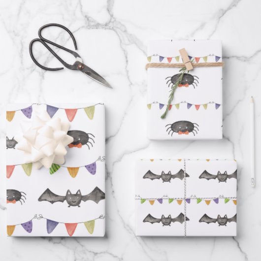 Halloween Bat Spider Pattern Wrapping Paper (Voorkant)