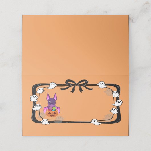 Halloween Bat With Candy Orange Plaatskaartje (Buitenkant ongevouwen)