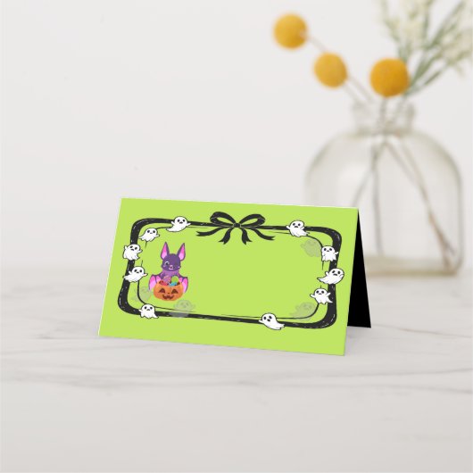 Halloween Bat With Candy Place Card Afsprakenkaart (Voorkant)