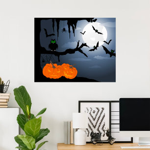 Halloween Bats and Owl Poster