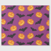 Halloween Bats & Carved Pumpkins on Paars Cadeaupapier (Vlak)