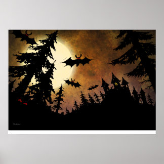 Halloween Bats, Castle en Moon Poster