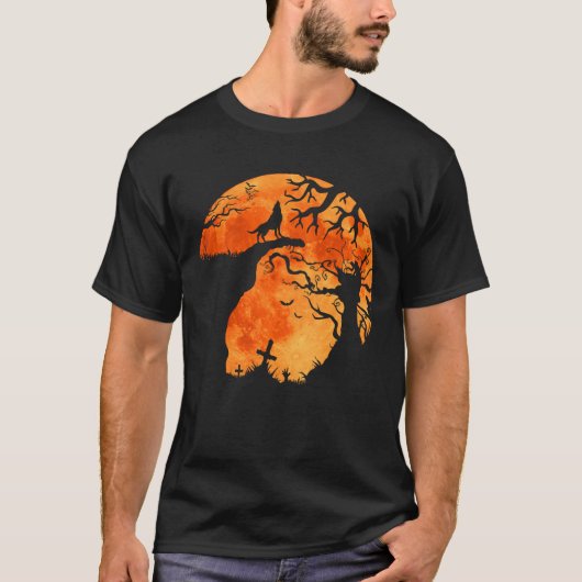 Halloween Bats en Black Wolf Howling Moon T-shirt (Voorkant)