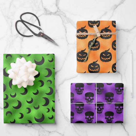 HALLOWEEN BATS HALF MOONS & PUMPKINS INPAKPAPIER VEL (Voorkant)