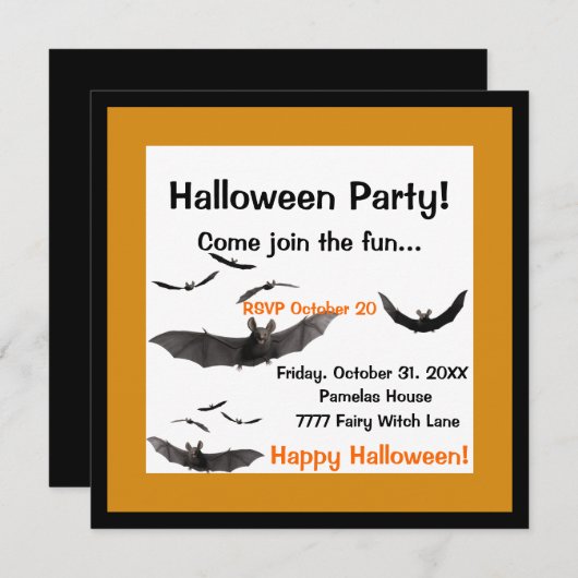 Halloween Bats Invitation Kaart (Voorkant / Achterkant)