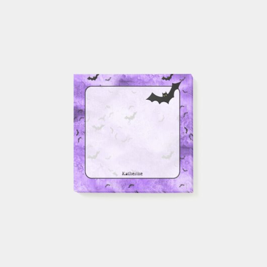 Halloween Bats Jouw naam op Paarse grunge Post-it® Notes (Voorkant)