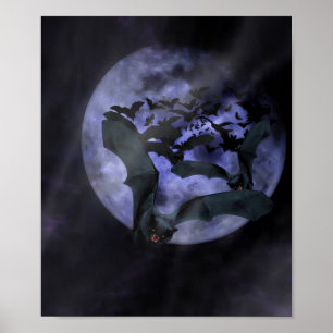 Halloween Bats on a Full Moon Night Poster