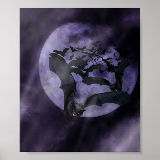 Halloween Bats op Full Moon Night Poster (Voorkant)