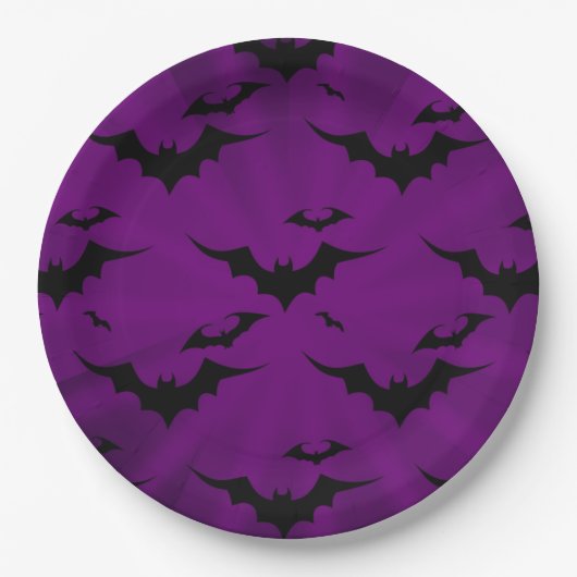 Halloween Bats op Paarse achtergrond Papieren Bordje (Voorkant)