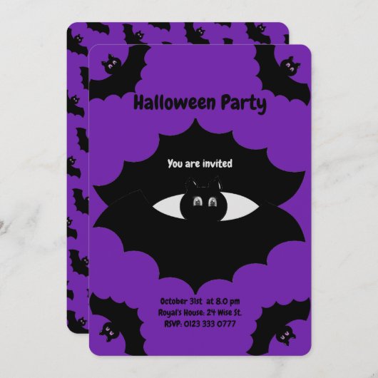 Halloween Bats op Royal Paars Kaart (Voorkant / Achterkant)