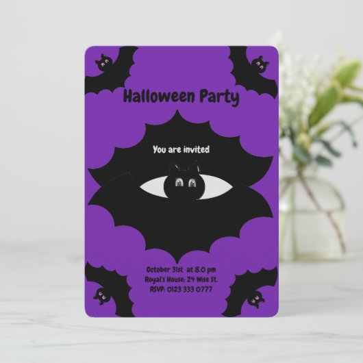 Halloween Bats op Royal Paars Kaart (Staand voorkant)