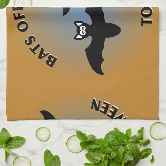 Halloween Bats Oranje Blue Theedoek (Gevouwen)