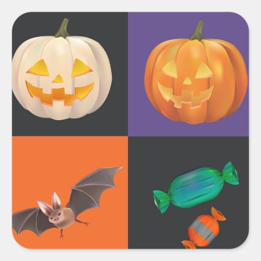 Halloween Bats, pompoenen, Snoep Vierkante Sticker (Voorkant)