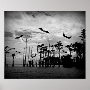 Halloween Bats - Spooky Scene Poster