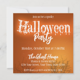 Halloween Bats Trees Oranje Night Party Kaart