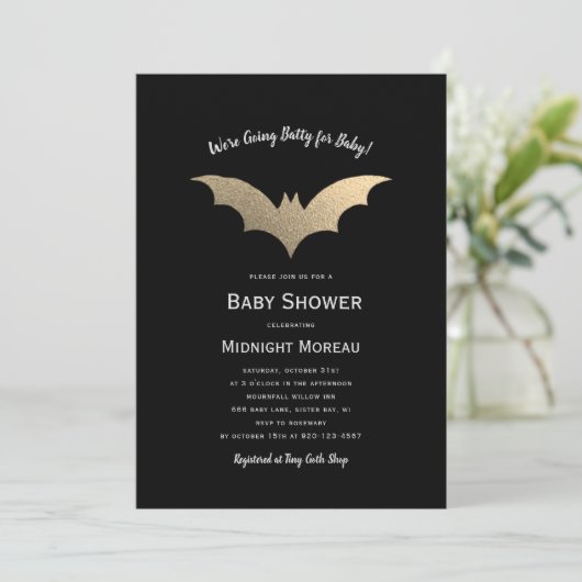 Halloween Bats Zwart Baby shower Kaart (Staand voorkant)