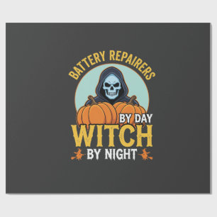 Halloween Batterij Reparateur Heks Bij Nacht Ontwe Cadeaupapier