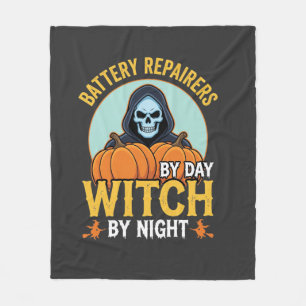 Halloween Batterij Reparateur Heks Bij Nacht Ontwe Fleece Deken
