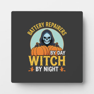 Halloween Batterij Reparateur Heks Bij Nacht Ontwe Fotoplaat