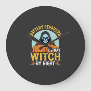 Halloween Batterij Reparateur Heks Bij Nacht Ontwe Grote Klok