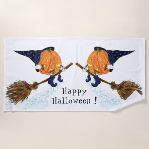 Halloween Beach Towel Witch Pumpkin Flying Broom Strandlaken