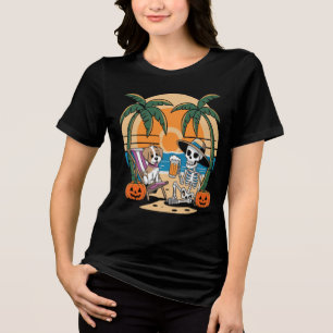Halloween Beach Vibes Skelet met Biervector Tri-Blend Shirt