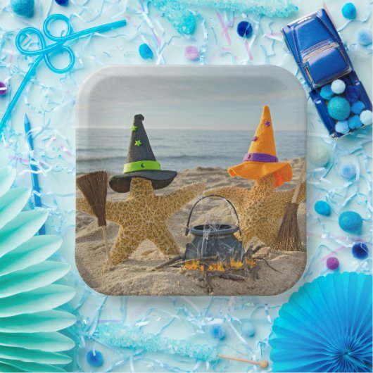 Halloween Beach Zeesterren Heksen Papieren Bordje (Feest)