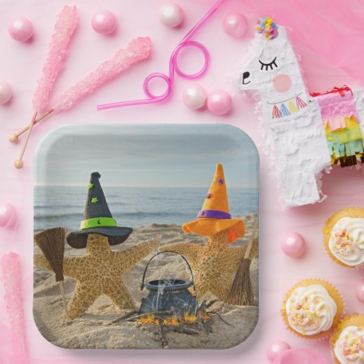 Halloween Beach Zeesterren Heksen Papieren Bordje (Feest)