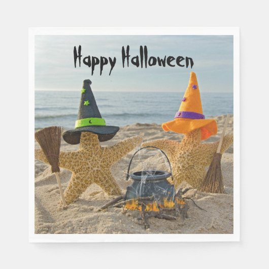 Halloween Beach Zeesterren Heksen Servet (Voorkant)