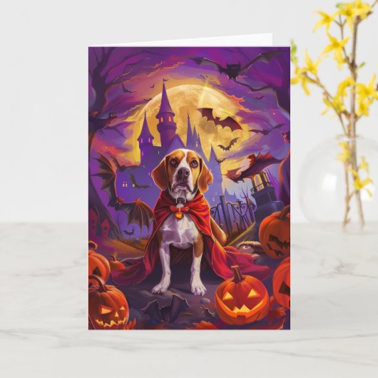 Halloween Beagle Dog Pumpkins eng Kaart (Gele Bloem)