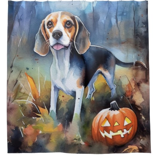 Halloween Beagle met pompoenen eng Douchegordijn (Voorkant)