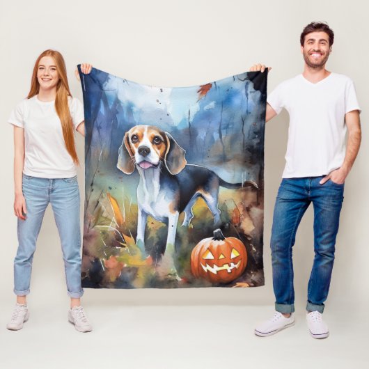 Halloween Beagle met pompoenen eng Fleece Deken (In situ)