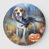 Halloween Beagle met pompoenen eng Grote Klok (Voorkant)